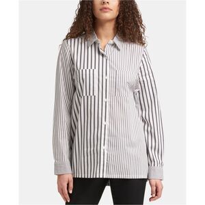 skn Womens Striped Button Up Shirt, White, NWT